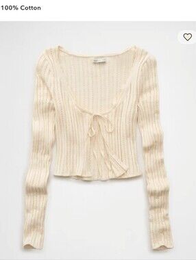 AE Cream Knit Tie-Front Women's Top Cotton